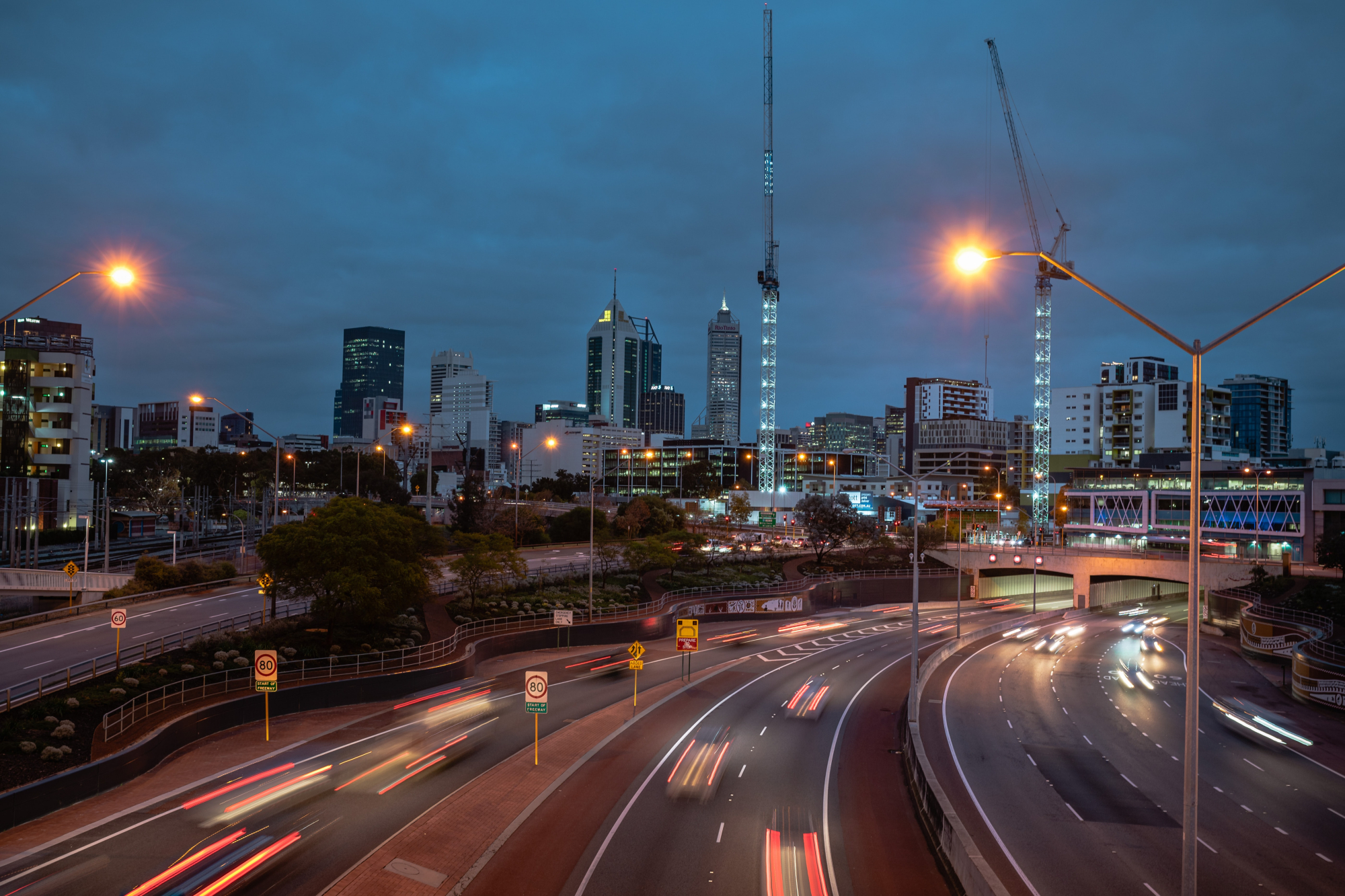 Perth skyline showing cranes purchased through equipment finance.