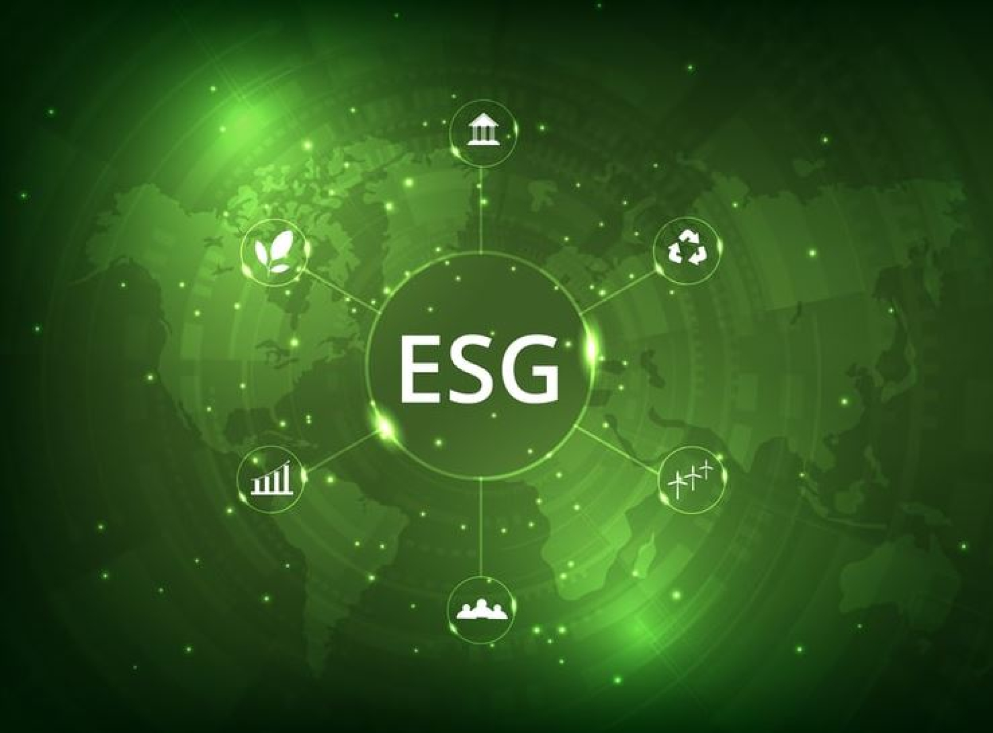 What is ESG? Green globe infographic.