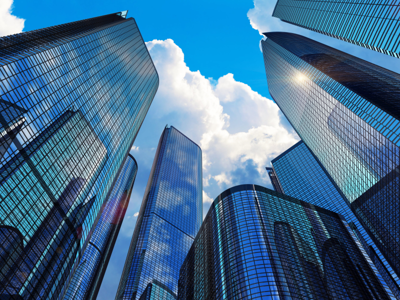 Image of skyscrapers from ground level