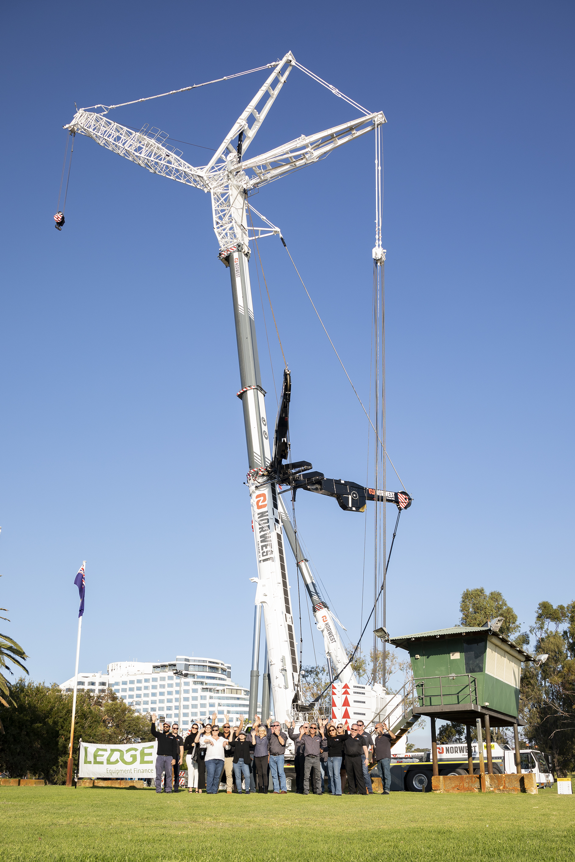 The teams at Norwest Crane Hire and Ledge Finance recently celebrated the arrival of the Liebherr LTM 1650-8.1