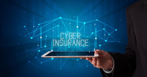 What is cyber insurance? Text above a mobile device on a dark blue background